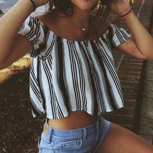 striped off-the-shoulder crop